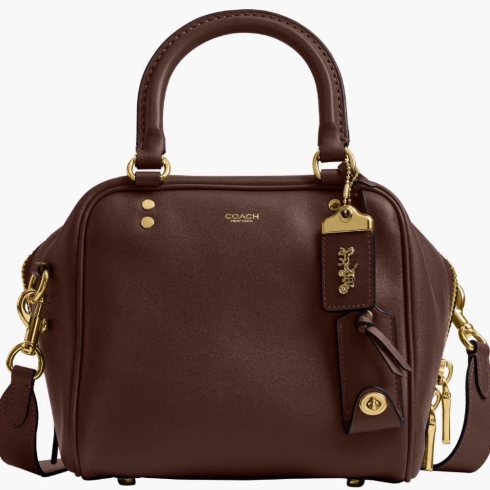 NWT Coach Rogue 20 Cube Soft Grain Leather Satchel - Maple Brown Gold Hardware